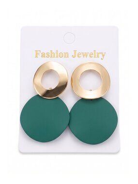 3/$20 NWT | Green Gold Geometric Circle Disc Statement Drop Earrings Matte Bold